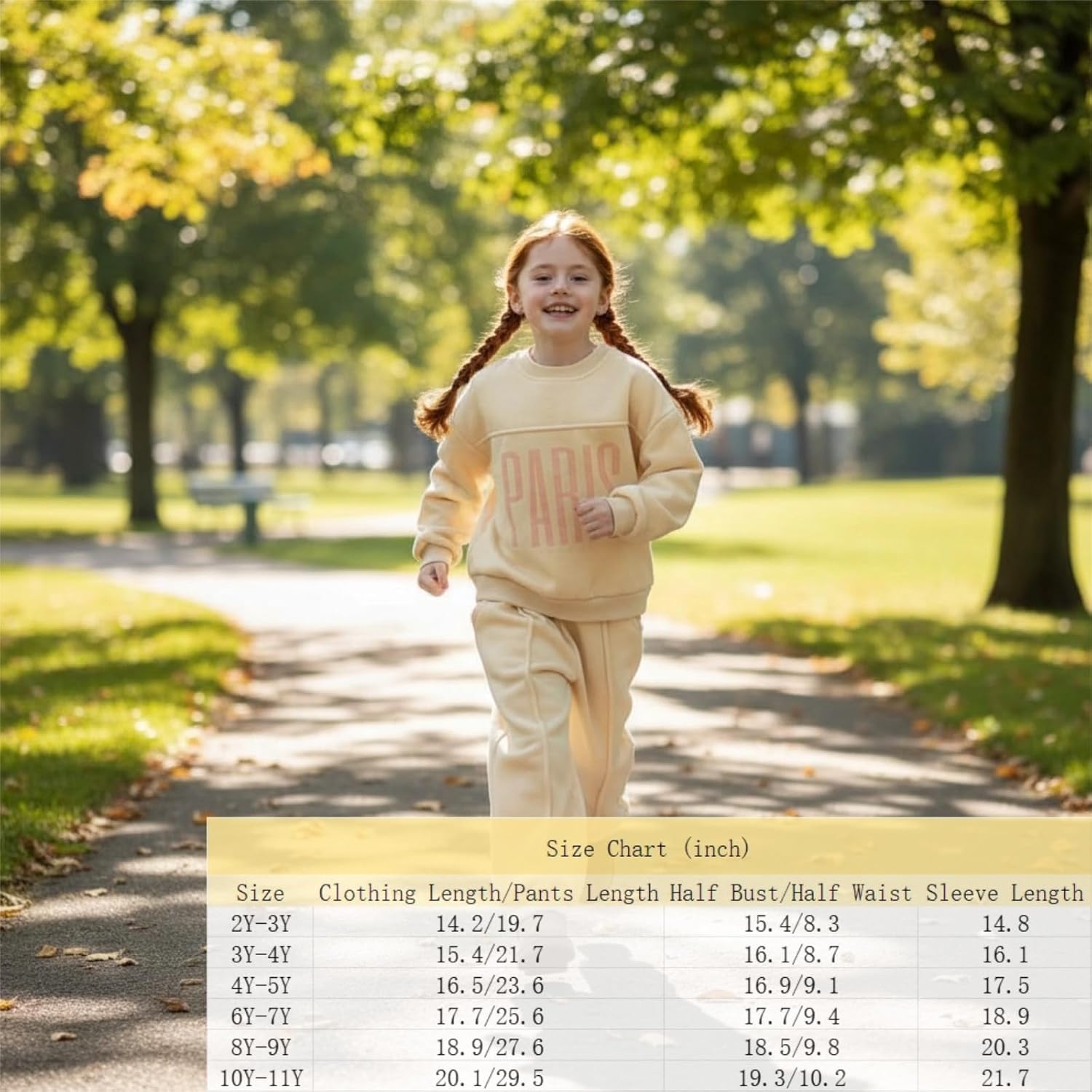 Girls Cozy Fleece Lined Sweatshirt & Sweatpants Set, Long Sleeve Crewneck Pullover Outfit with Pockets for Playwear