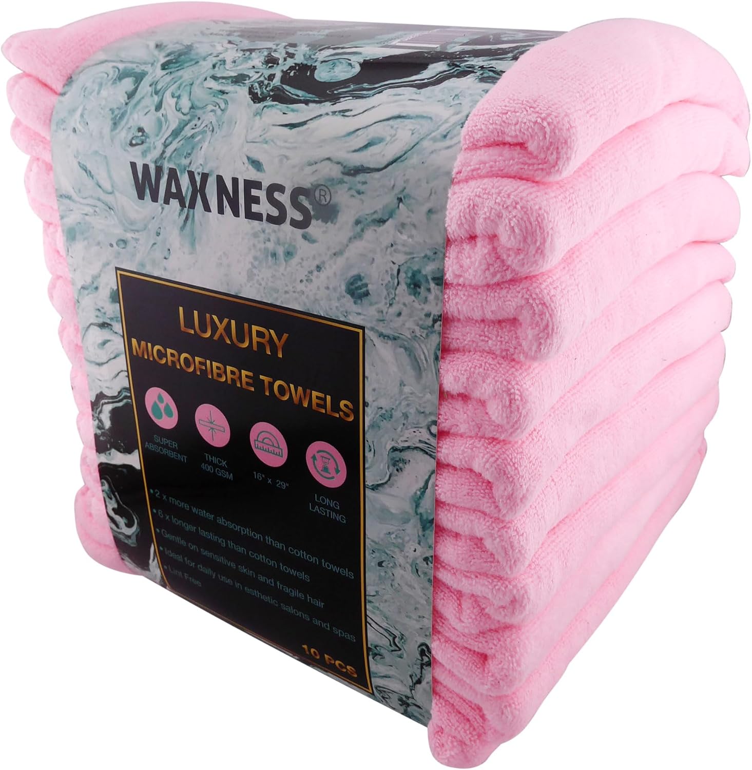 Waxness Premium Soft Thick Extra Absorbent Microfiber Cosmetic Towels 16” X 29” 400 GSM Light Pink, Pack of 10