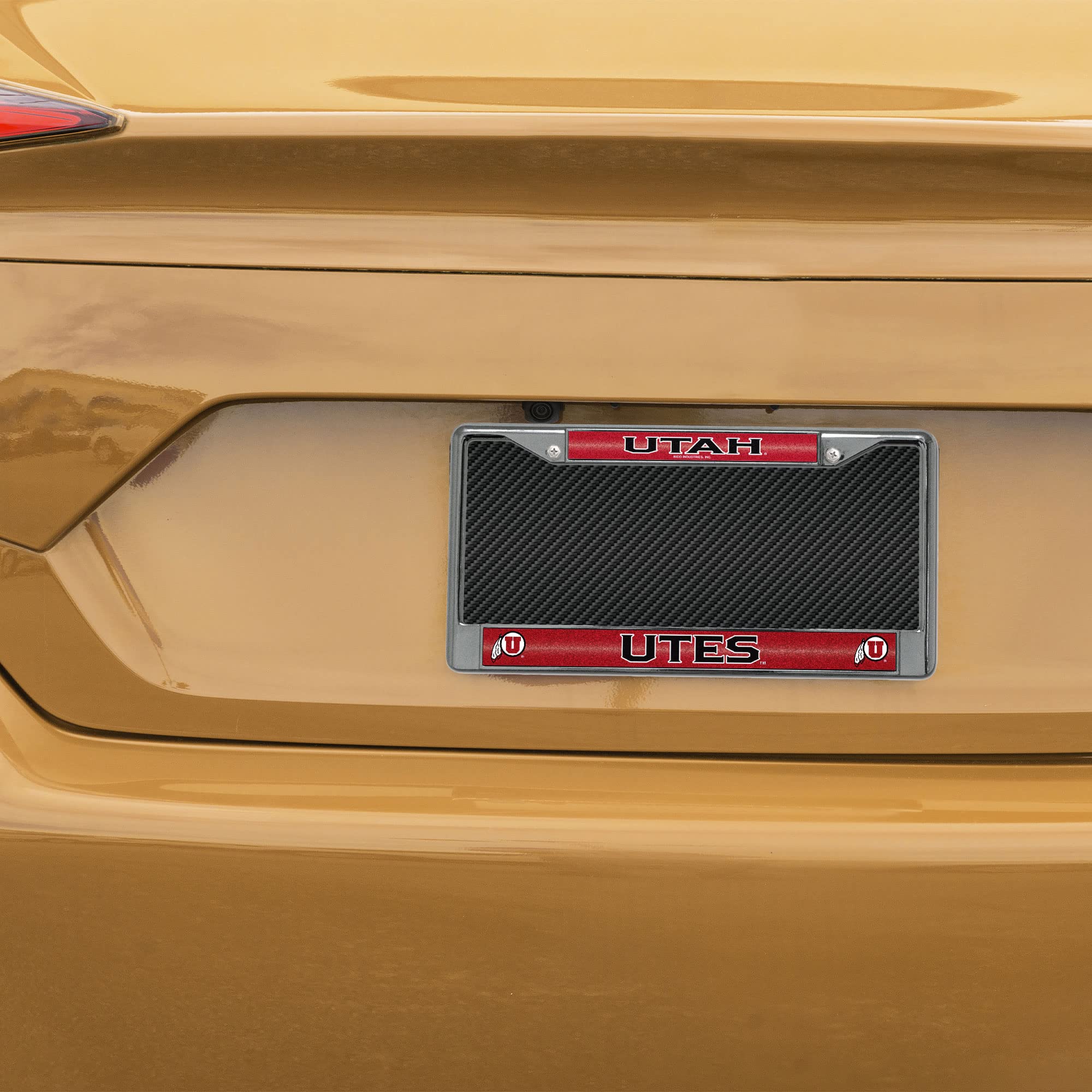 Rico Industries NCAA Bling Chrome License Plate Frame with Glitter Accent, Utah Utes