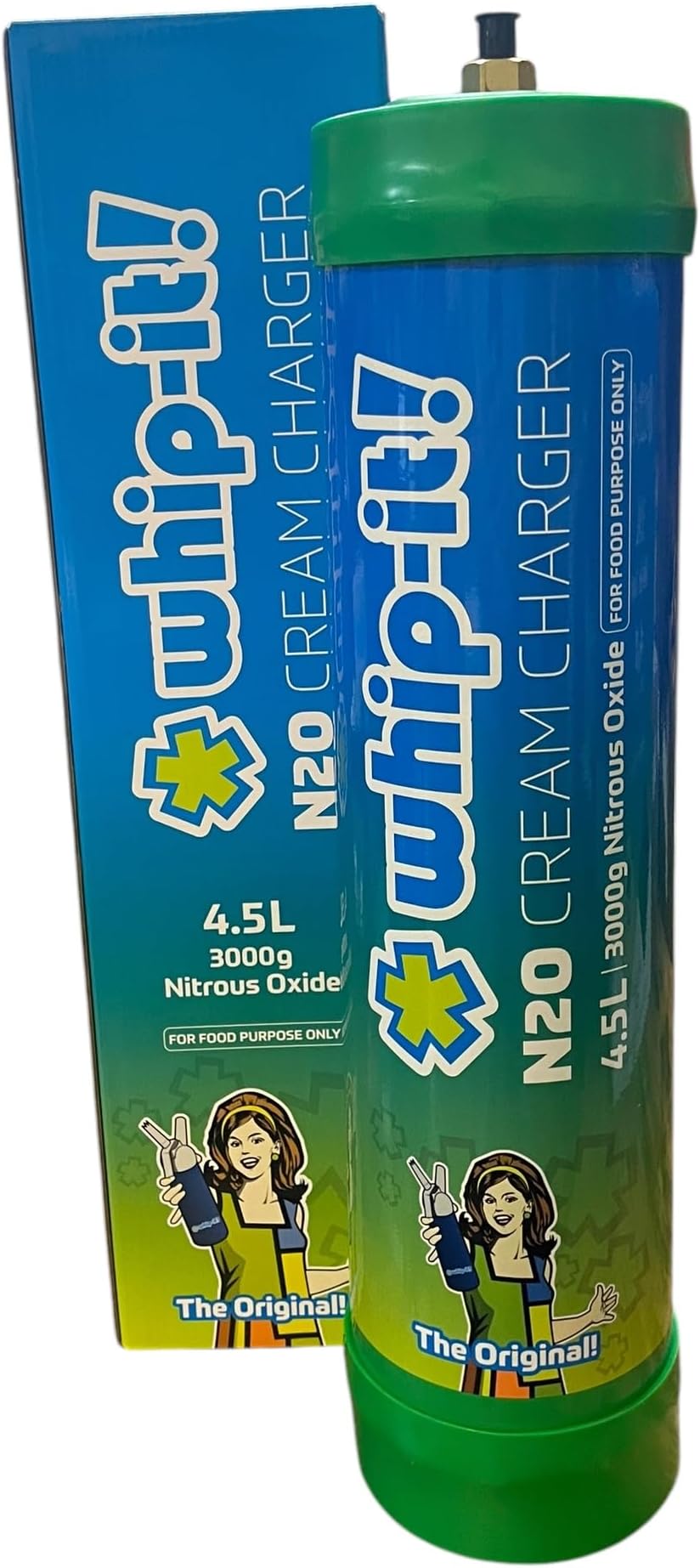 Whip-It! The Orignal Premium N2O - Nitrous Oxide - Pure Culinary Gas 4.5 L Tank 3000g/Cylinder Cream Charger- Pure Food-Grade Culinary Gas with Standard Dispensers For Food Purpose Only (1 Pack)