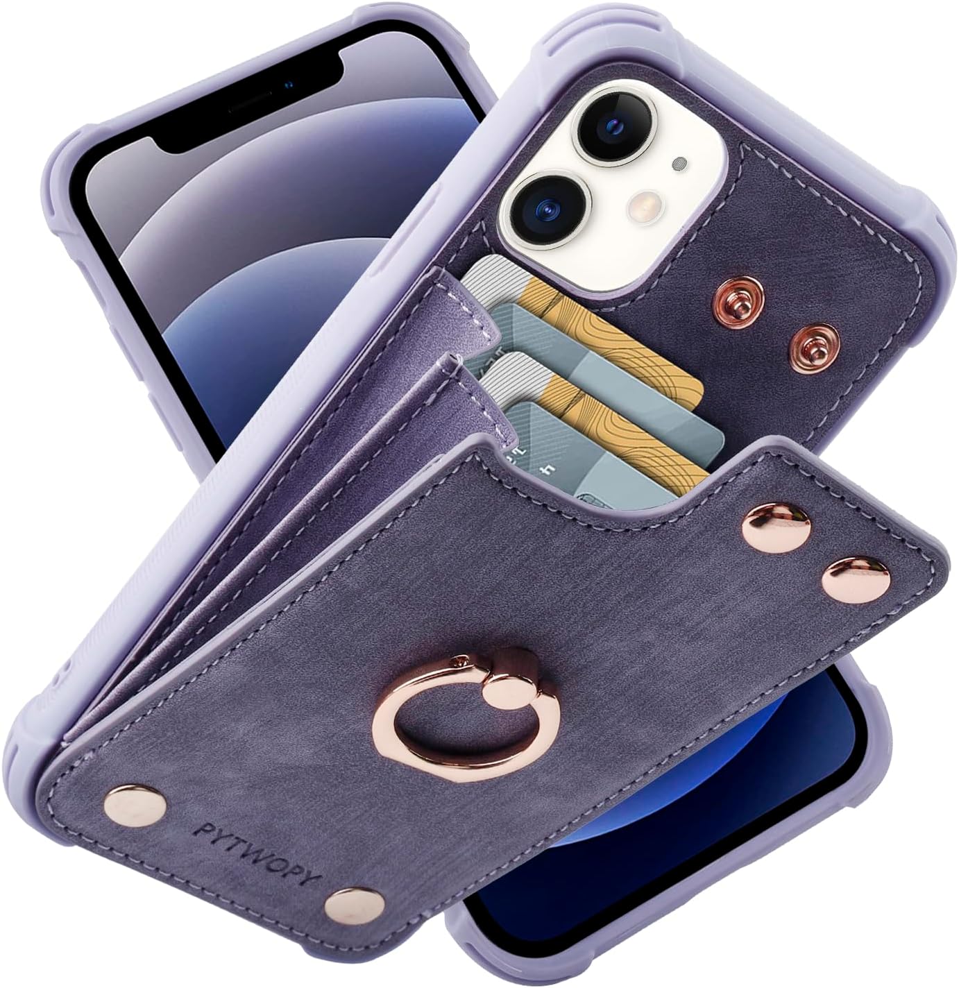 PYTWOPY Compatible for iPhone 12 Pro/12 Wallet Case with Credit Card Holder,Leather