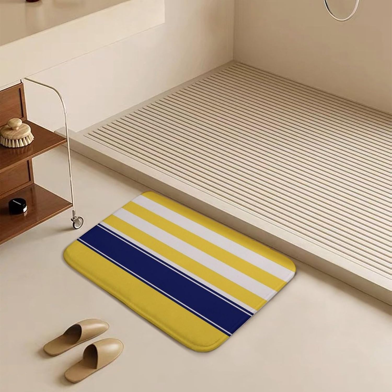 Luxury Bathroom Rug, Yellow Navy Blue Stripe Bath Mat Non Slip & Absorbent Bath Rug Carpets for Bathroom, 20 x 30inches