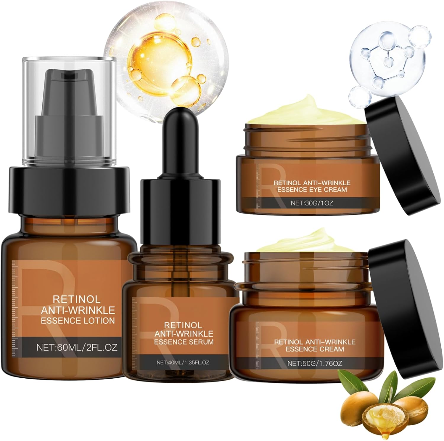 Retinol Anti-Wrinkle Skin Care Sets & Kits, Retinol Face Care Set For Women, Retinol Skincare Set, Pamper Kit For Women Skincare Set For Glow& Moisturiser, Face Cream,Serum,Lotion,Eye Cream(4pcs)