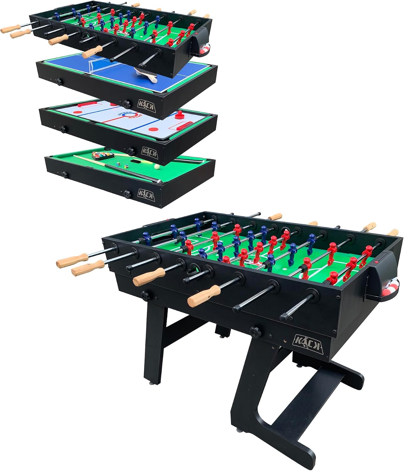 KICK Quatro 55" 4-in-1 Multi Game Table – Foosball, Pool, Air Hockey & Ping Pong Combo Game Table for Adults, Families & Game Rooms with Full Accessories – Durable & Foldable