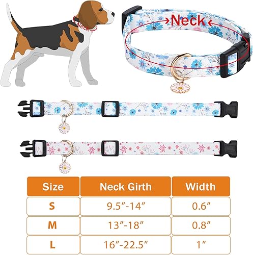 Miniatura 6 de 2 collares de algodón para perros pequeños, medianos y grandes, lindo collar de perro con hebilla de liberación rápida (pequeño, azul + flor rosada)
