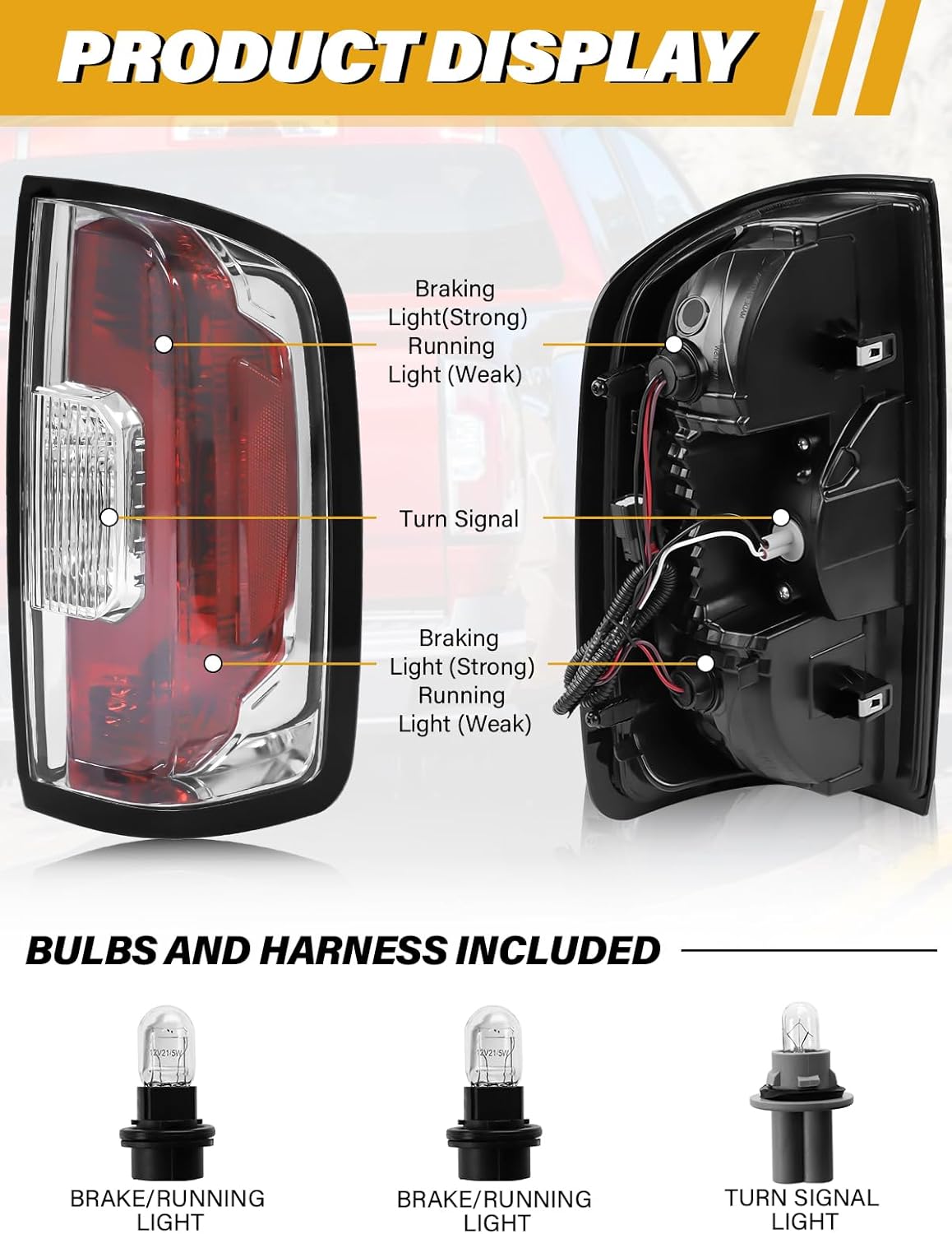 Tail Light Assembly Compatible with GMC Canyon 2015-2022 (Terrain,Denali,Base,SL,SLE,SLT), Halogen Rear Lamp for 84916710 84328813 GM2801273, Red+Clear Lens W/Bulbs, Right Passenger Side