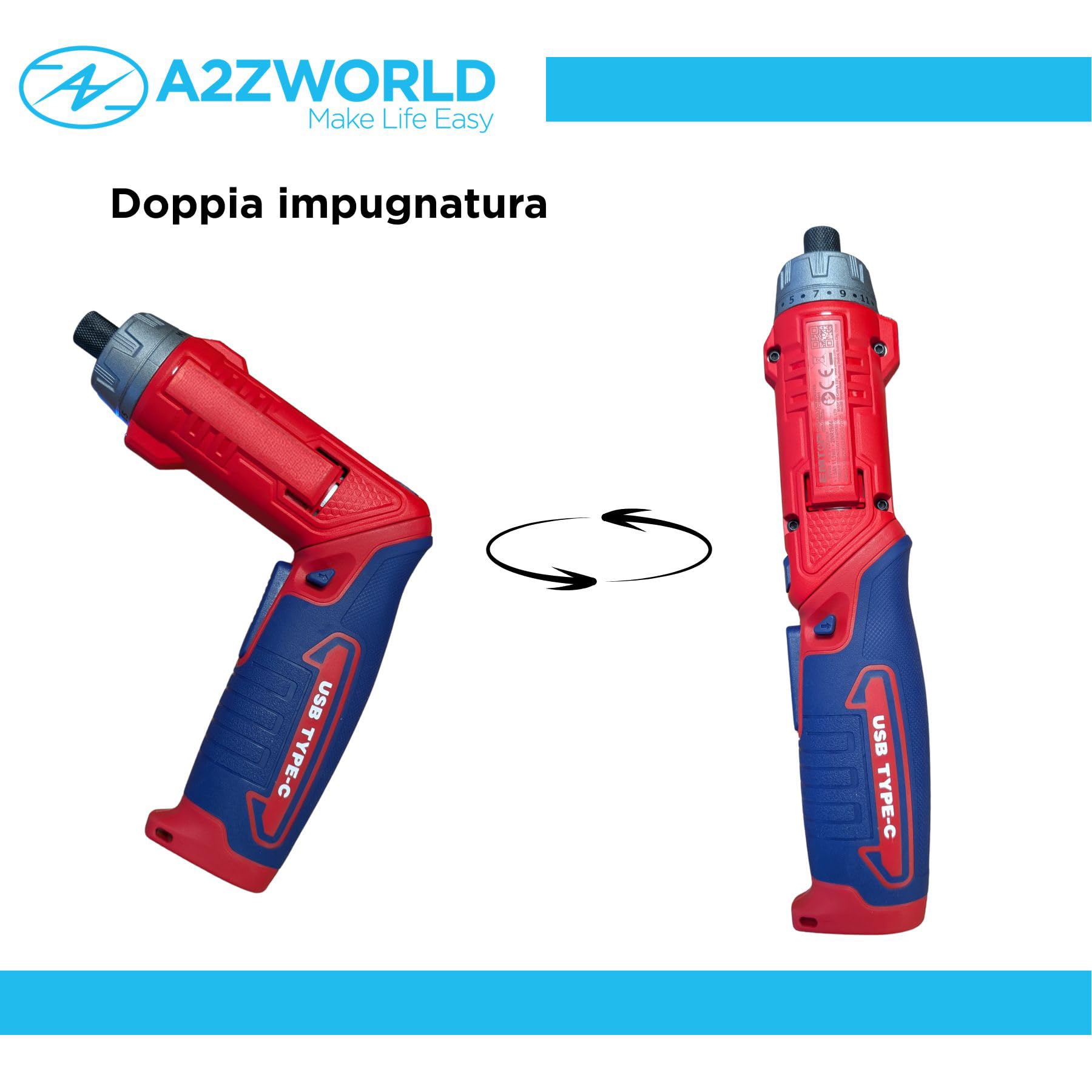 Avvitatore Elettrico 8V USB Type-C, Controllo Coppia 6Nm con 16 Regolazioni, 220 rpm, Impugnatura Pistola e Lineare, Set 17 Accessori, Valigetta Inclusa, Con Led Indicativo