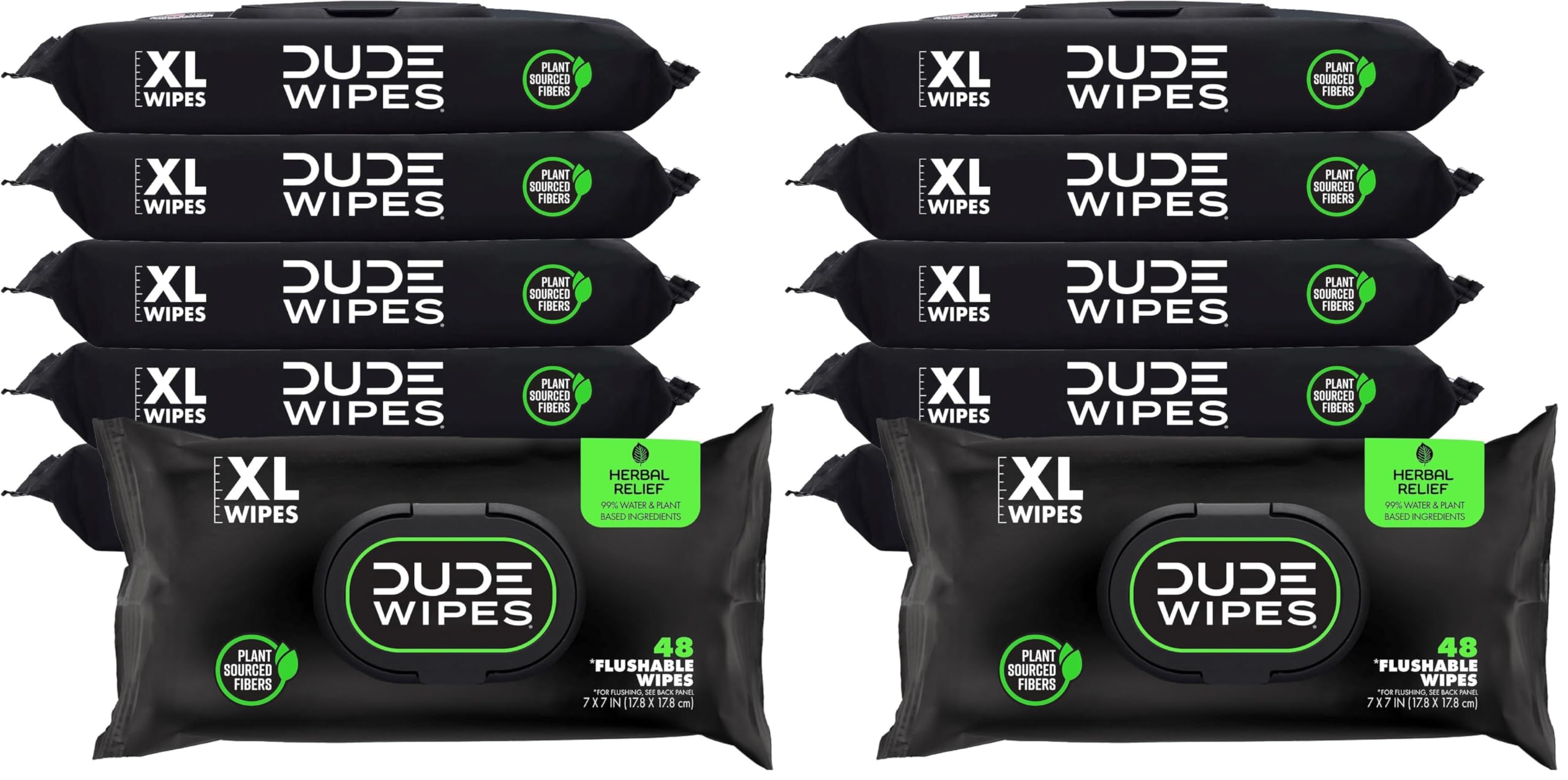 DUDE Wipes Herbal Relief Flushable Wipes, Extra-Large Adult Wet-Wipes (12 Pack, 576 Count) | Witch Hazel & Geranium - main product image