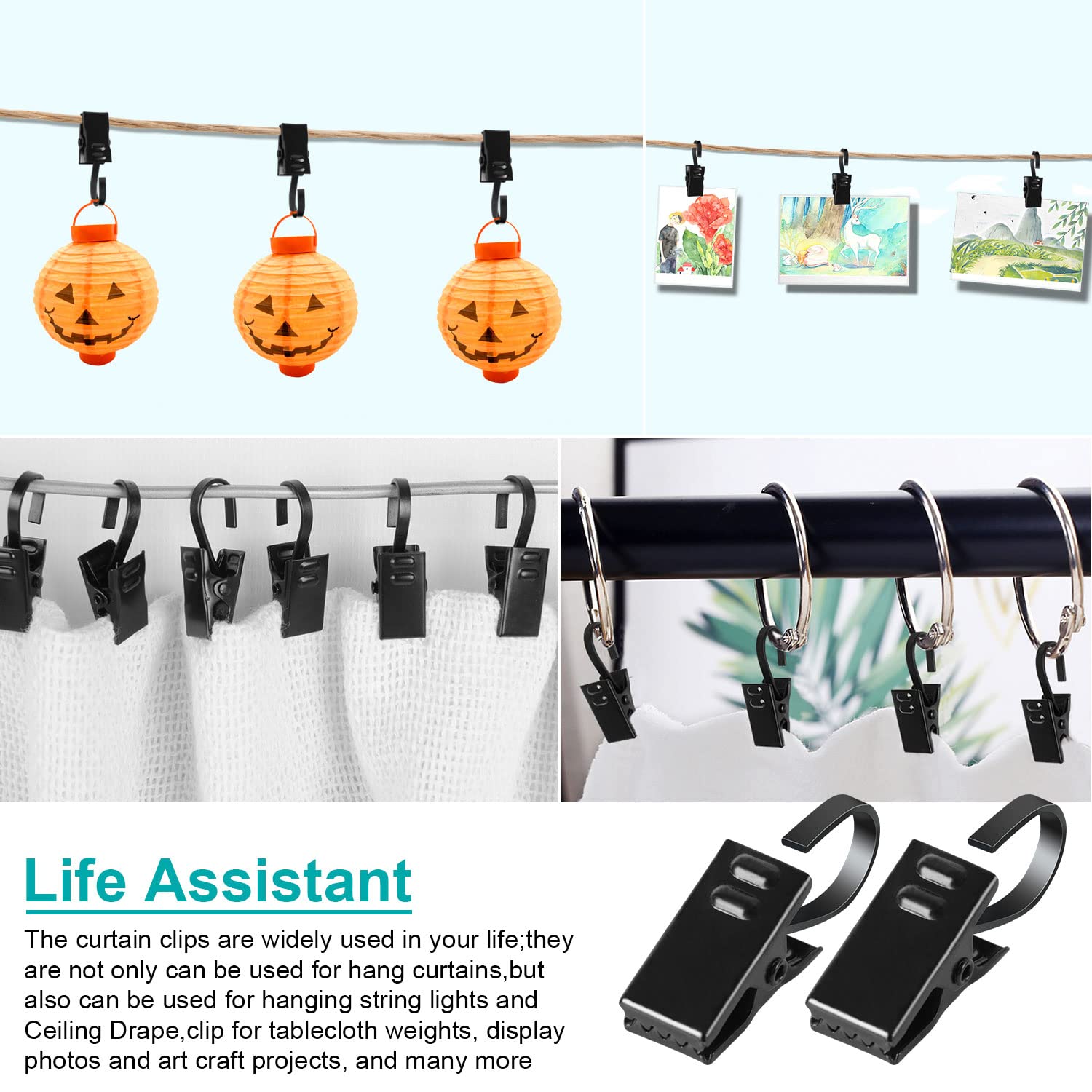 Clips De Cortina Metálicos – Pack De 50, Ganchos En S, Para Colgar Cortinas, Fotos O Luces Navideñas