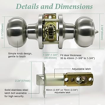 SUNTAI Privacy Door Knobs,6 Pack Satin Nickel Round Doorknobs Interior/Exterior Lockset, Keyless Door Handle with Lock for Bedrooms/Bathrooms