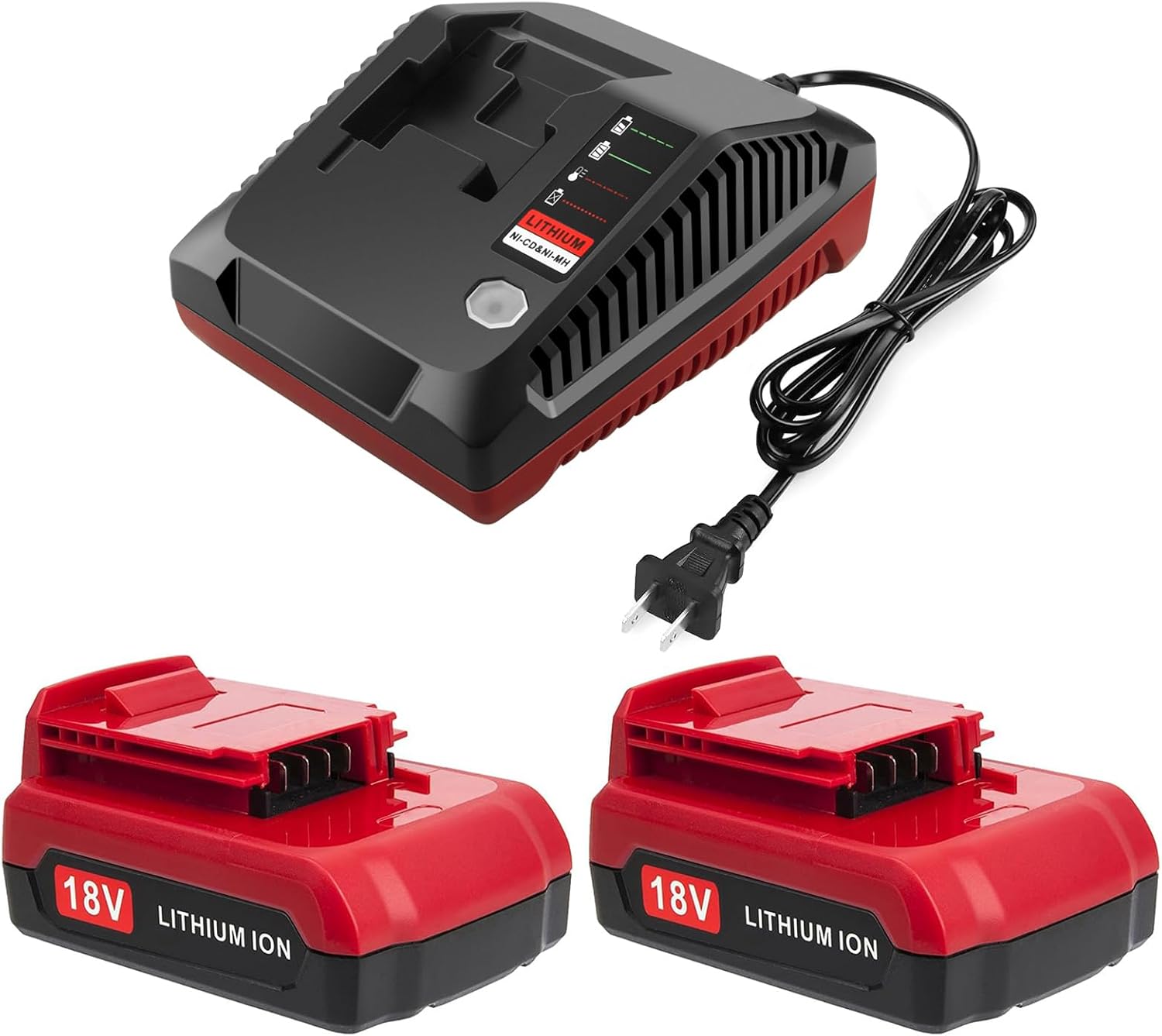 ADVTRONICS 2 Packs 18V Lithium PC18BLX Battery and PCXMVC Charger Compatible with Porter Cable 18V Battery PC18B PC18B-2 PC18BL PC18BLX PC18BLEX