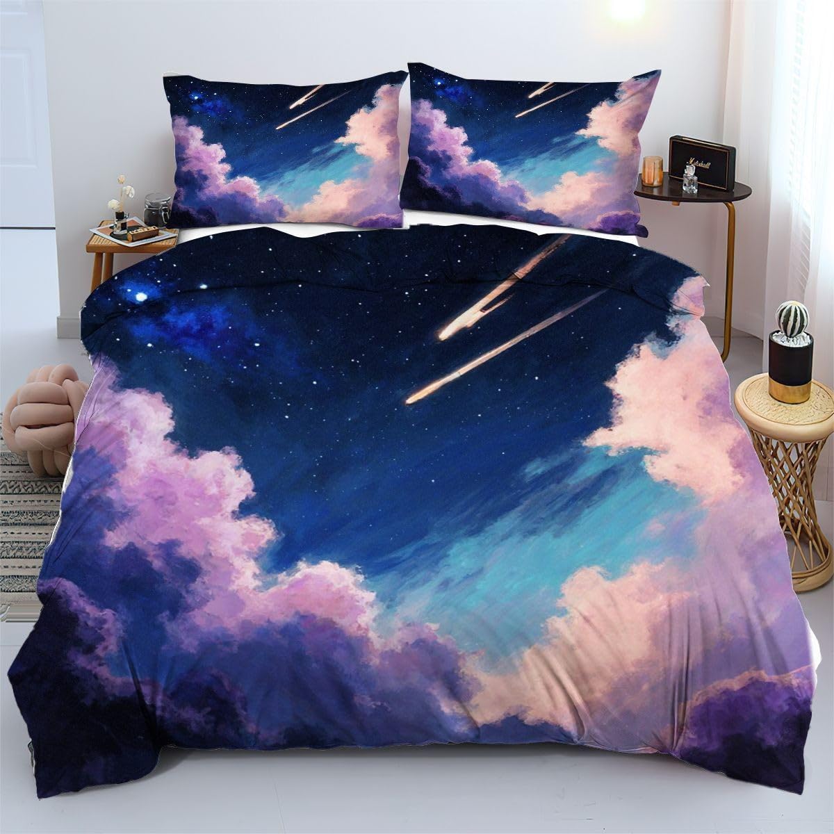 Linge de lit 220x240 nuages colorés ensemble literie confortable