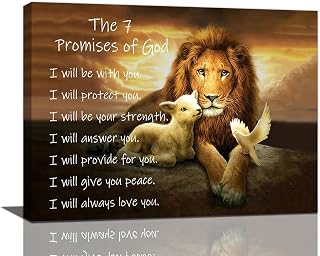 Lion of Judah Wall Art Christian Scriptures Canvas Prints Religious Lion and Dove Pictures Wall Decor the 7 Promises of God Painting Modern Artwork Home Decoration for Bedroom Living Room 16"x12"