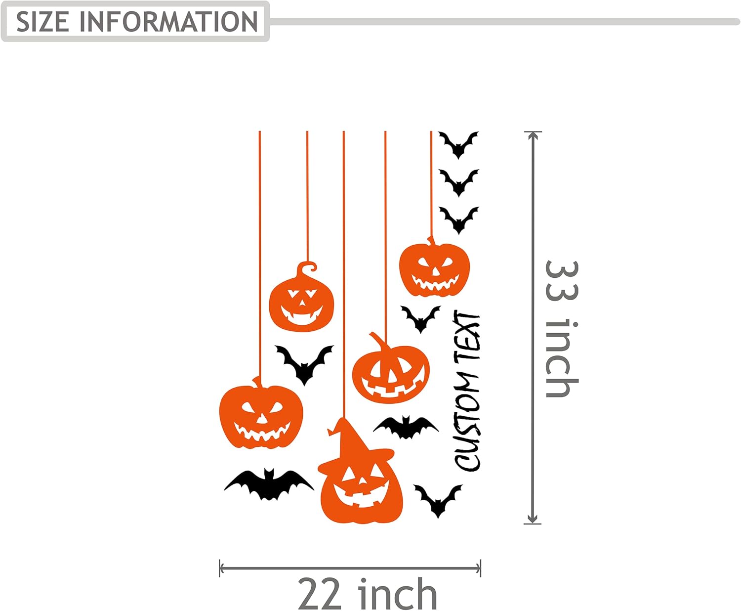 Halloween Custom Text with Colorful Creepy Pumpkins and Monogram Flying Bats for Kids - Halloween Pumpkins Decal Stickers with Custom Text 22x33 in inches