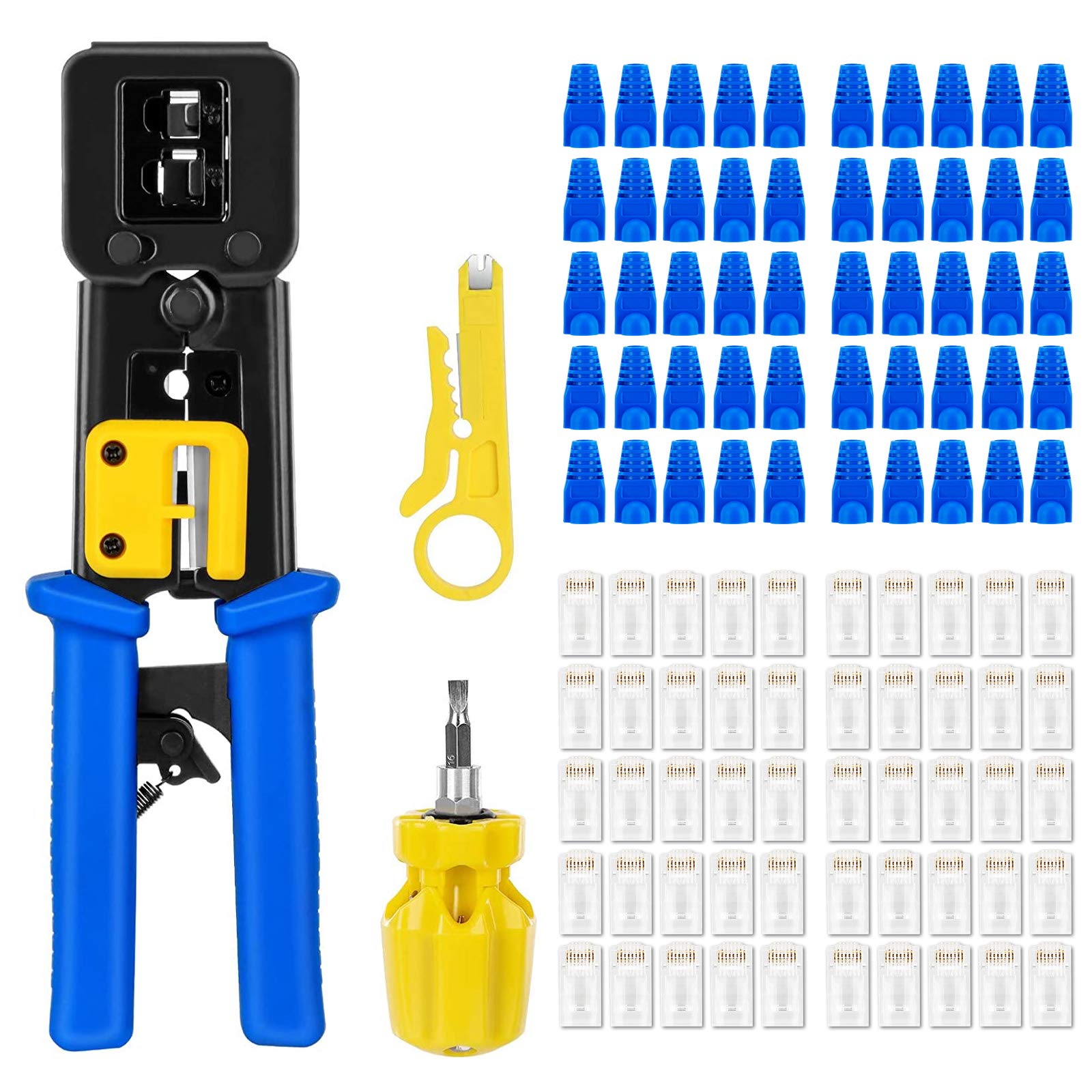 EZ Rj45 Rj11 / 12 Crimping Tool Kit per Cat5 Cat5e Cat6, pinza crimpatrice professionale per rete crimpatrice filo spelafili Cutter, manutenzione computer Lan cavo pinze tester riparazione set