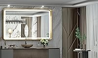 Vista 182 de Hasipu Espejo de baño LED con luces de 40 x 26 pulgadas, espejo de luz con marco de metal negro para tocador, antiniebla, regulable, 3
