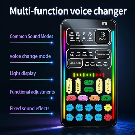 Voice Changer Sound Card Kit for Gaming, Streaming & Content Creation | Complete kit with mic headset and adapter, ready to use with simple plug and play setup.