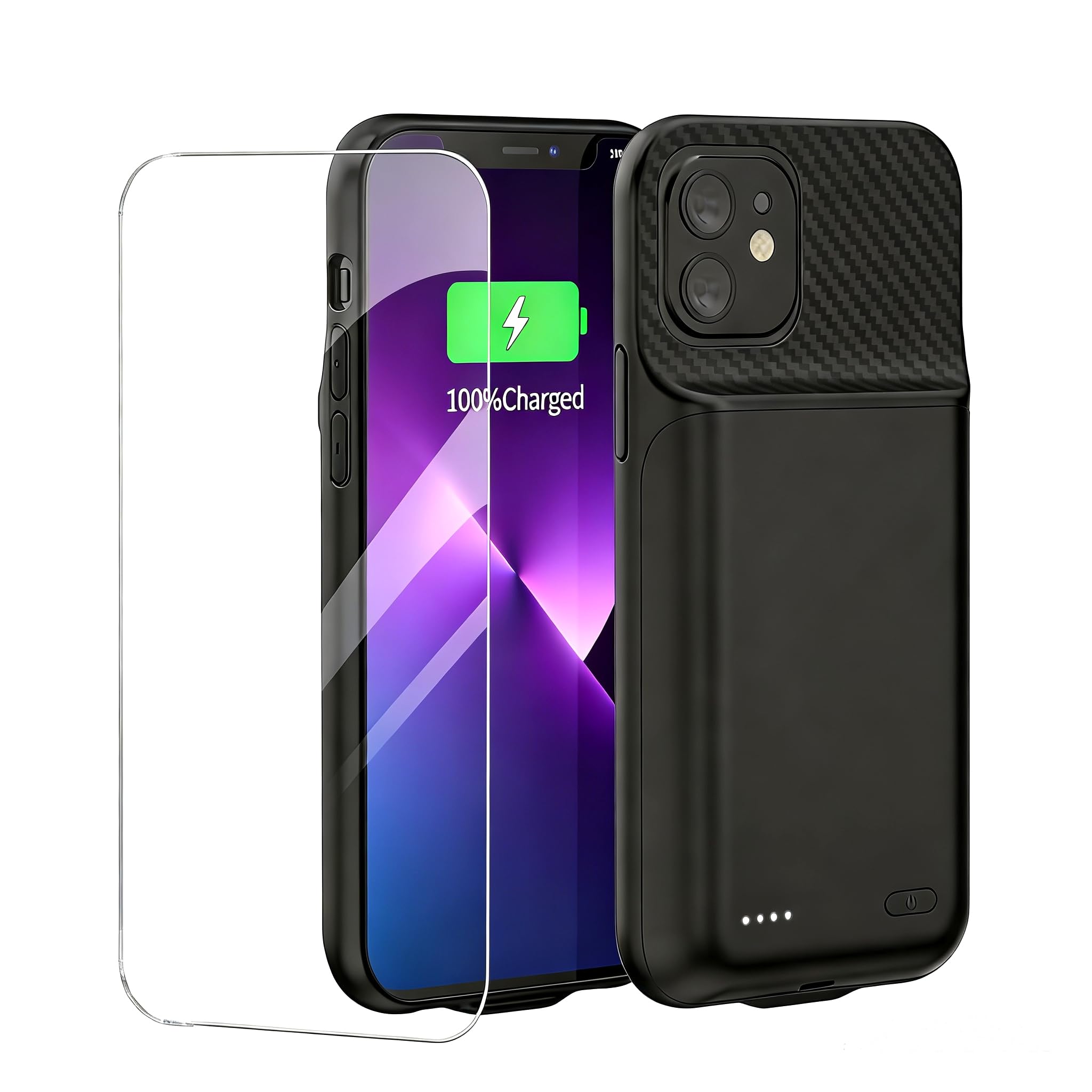 Funda batería iPhone 12 de 10000 mAh negra portátil para móvil de 6.1 8