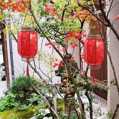 Miniatura 5 de Faroles solares colgantes, faroles rojos de la suerte, farol de personaje para exteriores, adorno para patio, camino, jardín