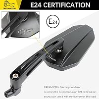 DREAMIZER E24 E-Jóváhagyott Motortükör 8-10 mm - Kompatibilis Kawasaki Z, Yamaha MT Sorozattal, Robogókkal és Quadokkal - Állítható, Tükröző 2