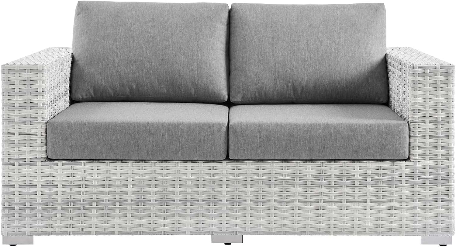 Modway Convene Wicker Rattan Outdoor Patio Loveseat in Light Gray Gray