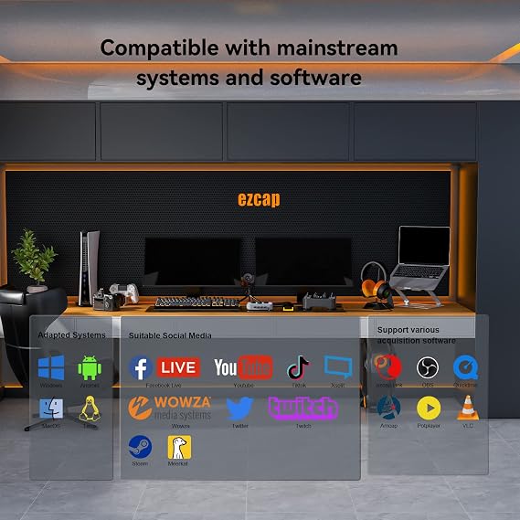 Ezcap332 USB3.1 Type-C Game Capture Card 4K30, Game Link Combo 4K HDMI Video Capture Live Streaming Record 4K 30 FPS or 1080p120, 1440p60, Compatible with PS5, PS4, Xbox One, Xbox 360, Switch