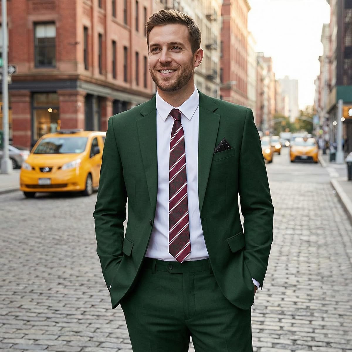 Men's 2 Piece Suit Slim Fit - One Button Jacket Pants with Tie and Pocket Square, Suits for Men Wedding Business Party - Image 4