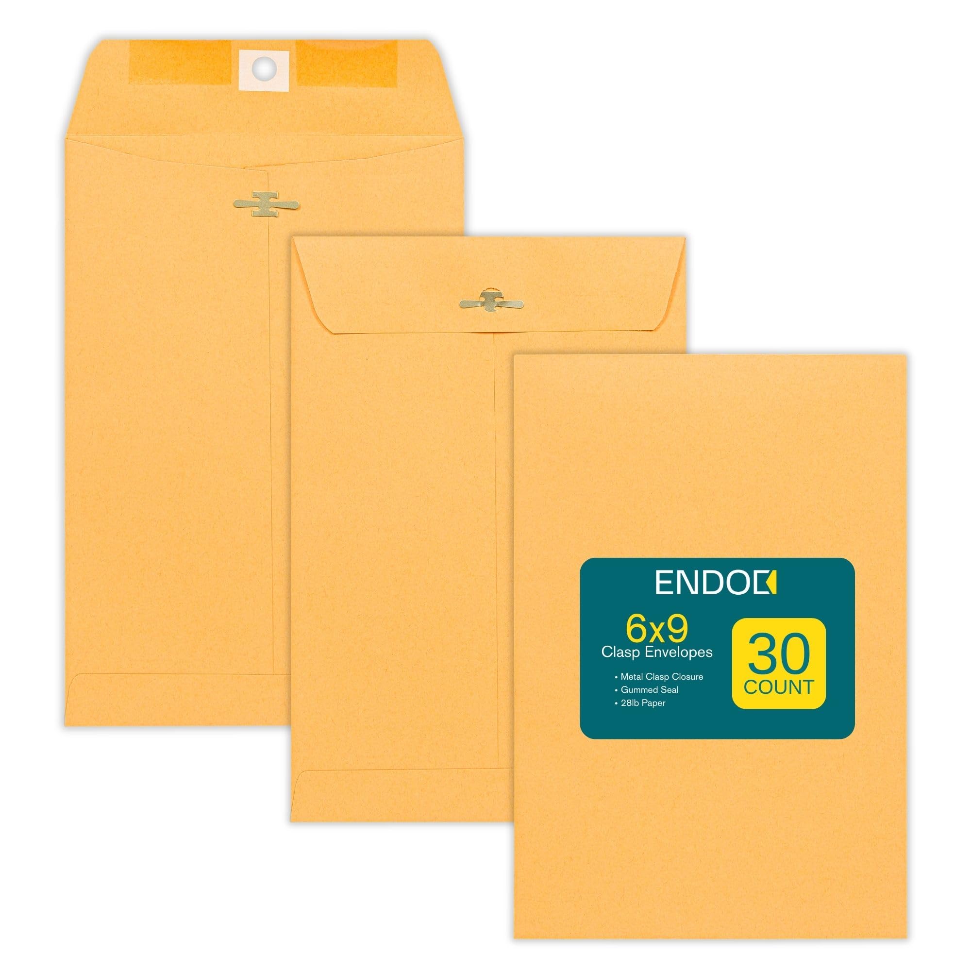 Clasp Envelopes - Brown Kraft Catalog Envelopes 6x9 Inch - 30 Pack - With Clasp Closure & Gummed Seal – 28lb Heavyweight Paper Letter Envelopes for Home, Office, Business, Legal or School