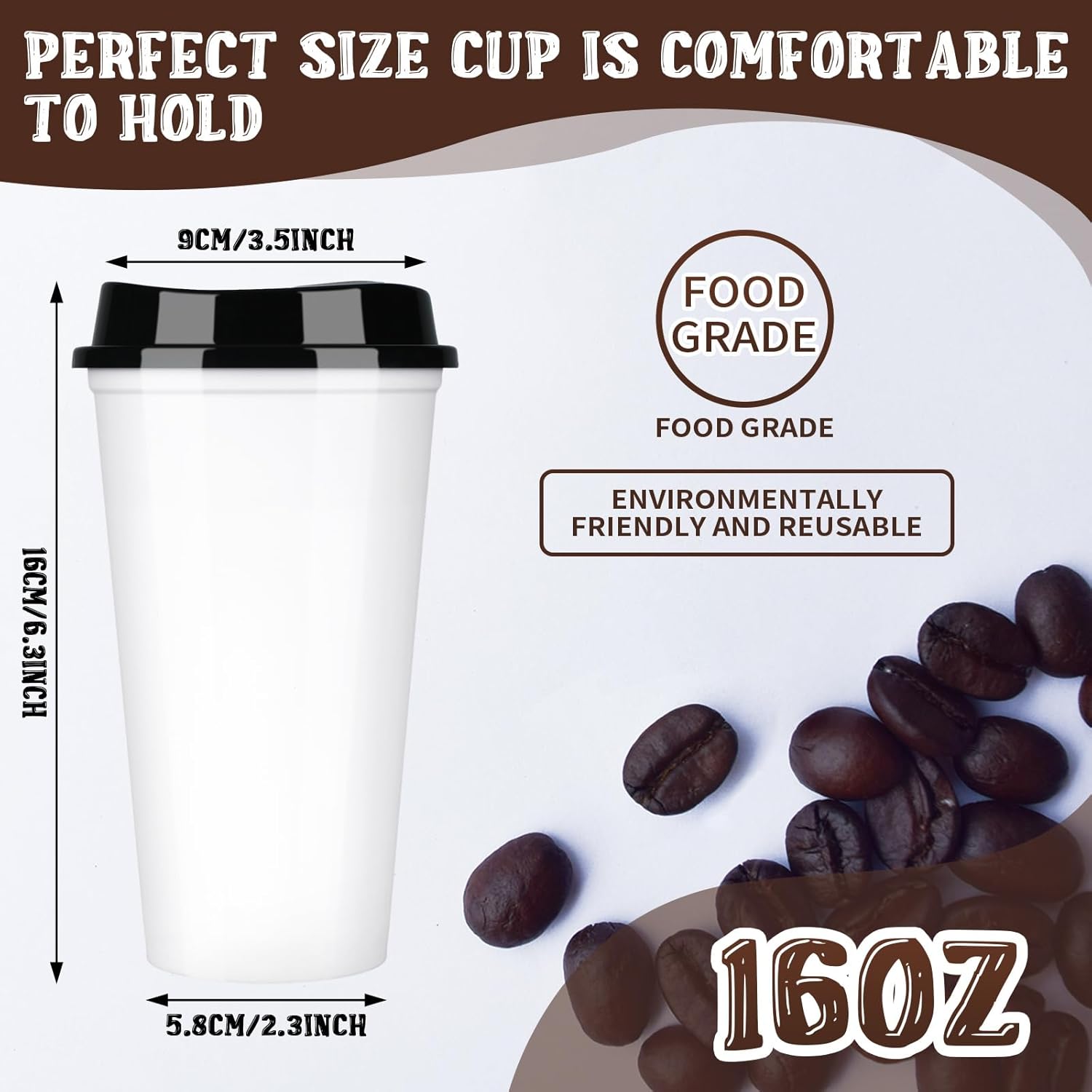 domensi 15 pack reusable coffee cups with lids 16 oz disposable travel cups bulk plastic to go coffee tumblers for diy hot cold drink party favors coworker, microwaveable (white with black lid) white with black lid 15