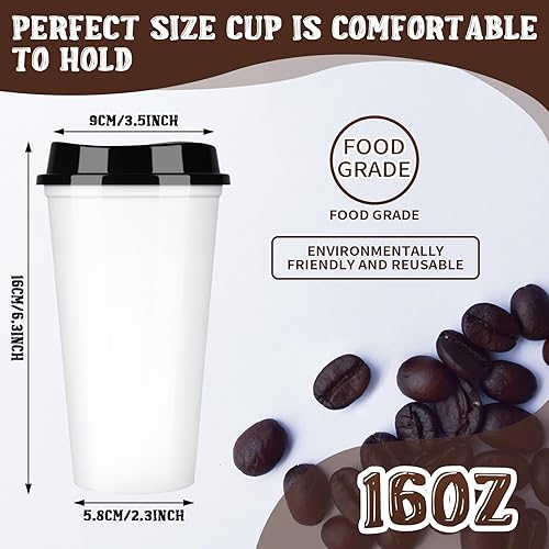 Miniatura 2 de Domensi Paquete de 15 tazas de café reutilizables con tapas a granel de 16 onzas, vasos de plástico para café para bebidas frías y calientes,