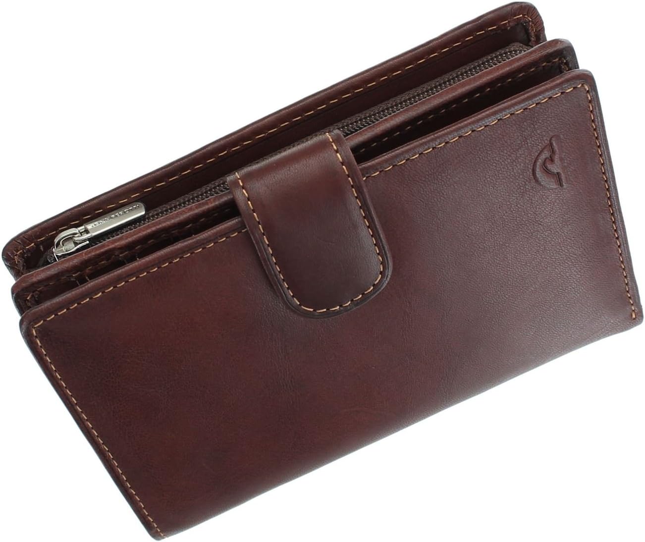 Full Grain Leather Purse with Tab Closure - RFID Protected 1009_1 Brown