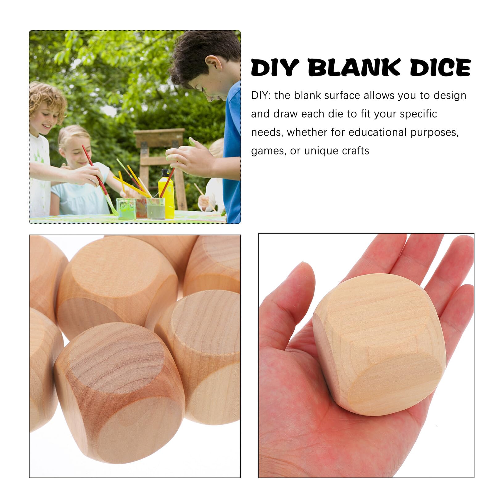 Lot de 8 Dés Carrés en Bois Beige Vierges à 6 Faces Coins Arrondis, Surface Lisse, pour Jeux de Dés, Bricolage DIY et Soirées Entre Garçon et Filles et Adultes