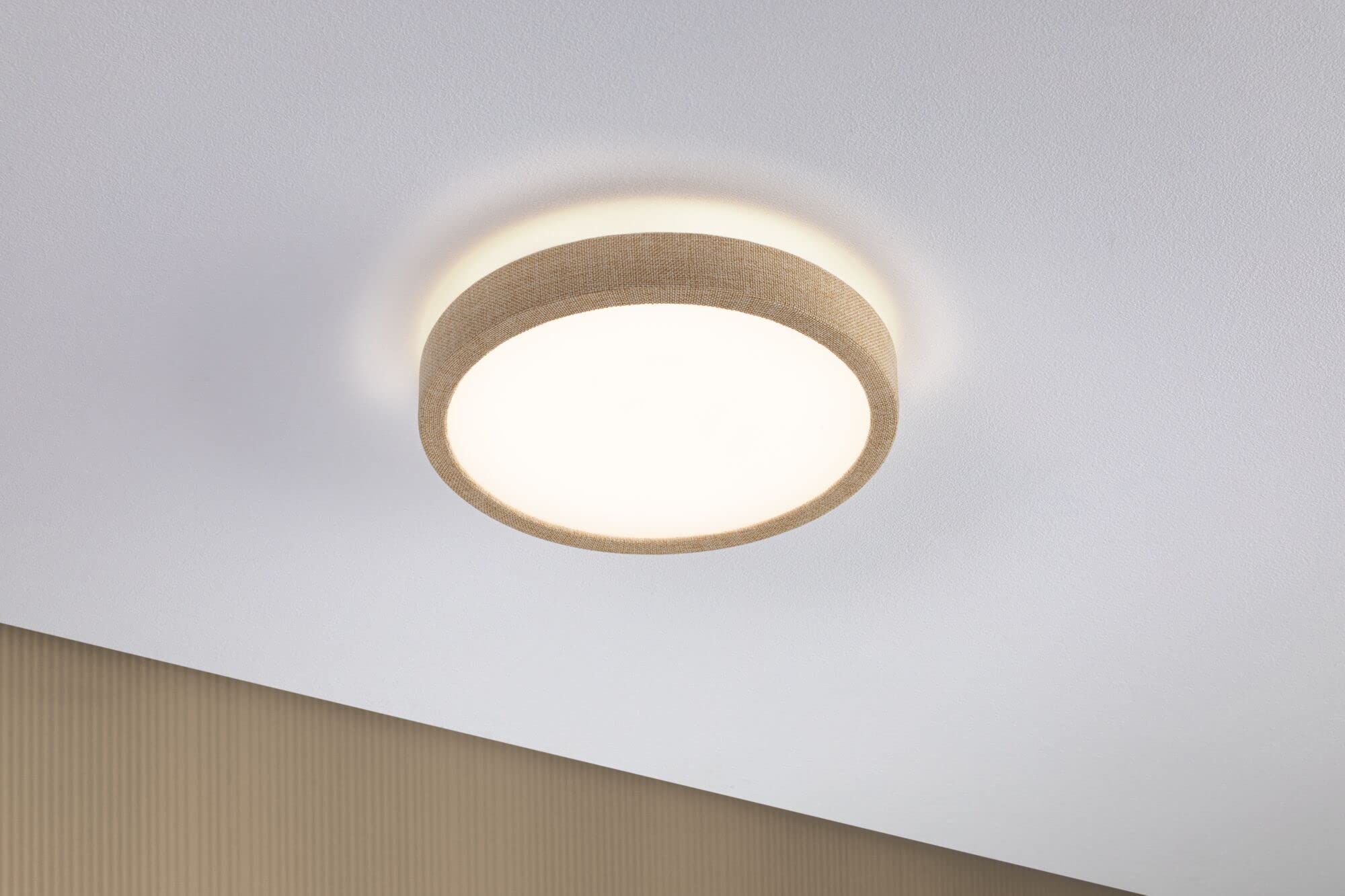 Paulmann 71052 LED Panel Cosara rund 15W IP44 1300lm 300mm Deckenleuchte in Beige Stoff/Kunststoff 3000K - Warmweiß Badleuchte