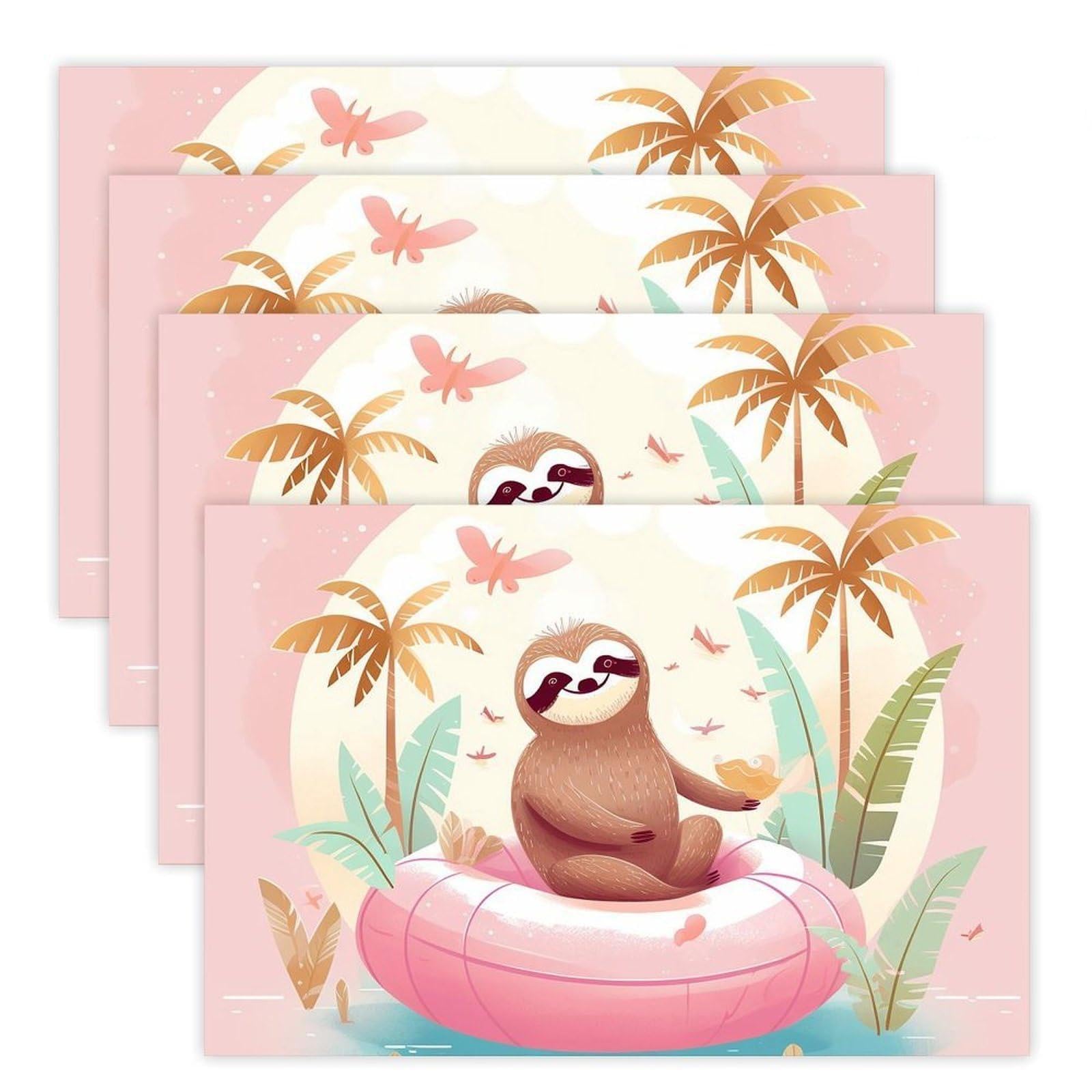Sloth Flamingo Place Mat for Restaurant, Portable Table Mat for Kitchen, Anti-Slip Placemats for Home, Fashionable Place Mats for Wedding, Party, Hotels, Apartments 30x45cm*4