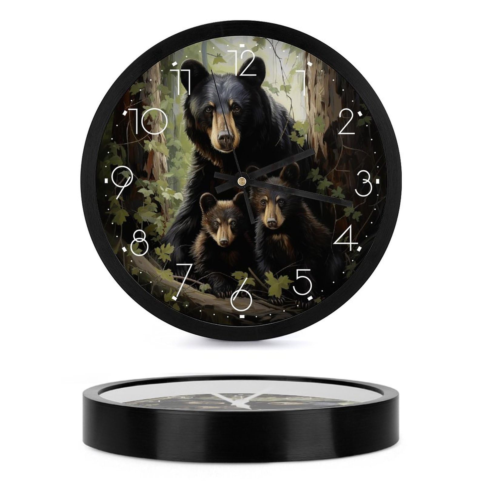 Horloge murale familiale Black Bear 25,4 cm silencieuse pour cuisine