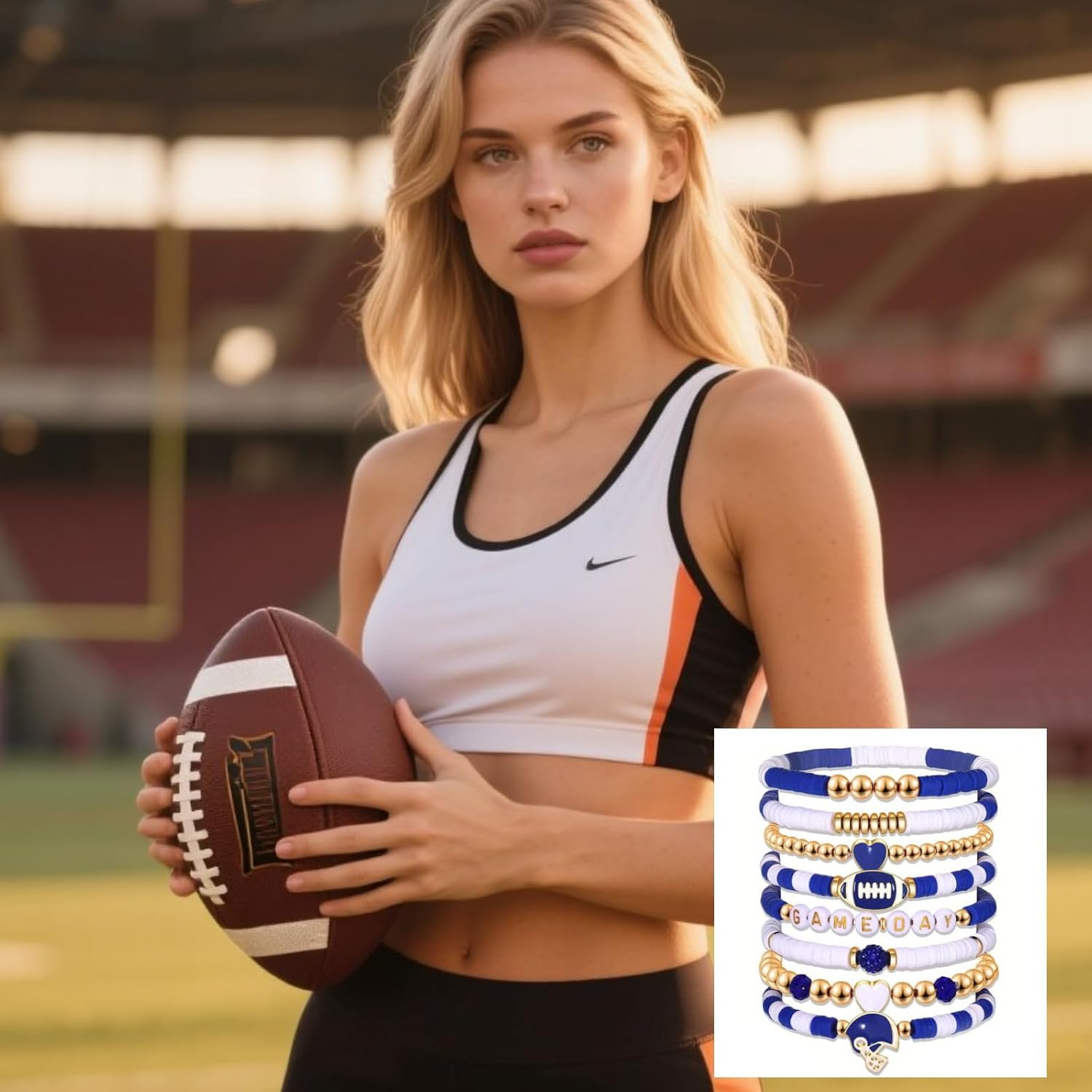 Football Baseball Bracelet for Women Game Day Bracelets for Women Stackable Heishi Clay Beaded Stretch Bracelets Soccer Outfit Accessories Party Favors Gifts - Image 4