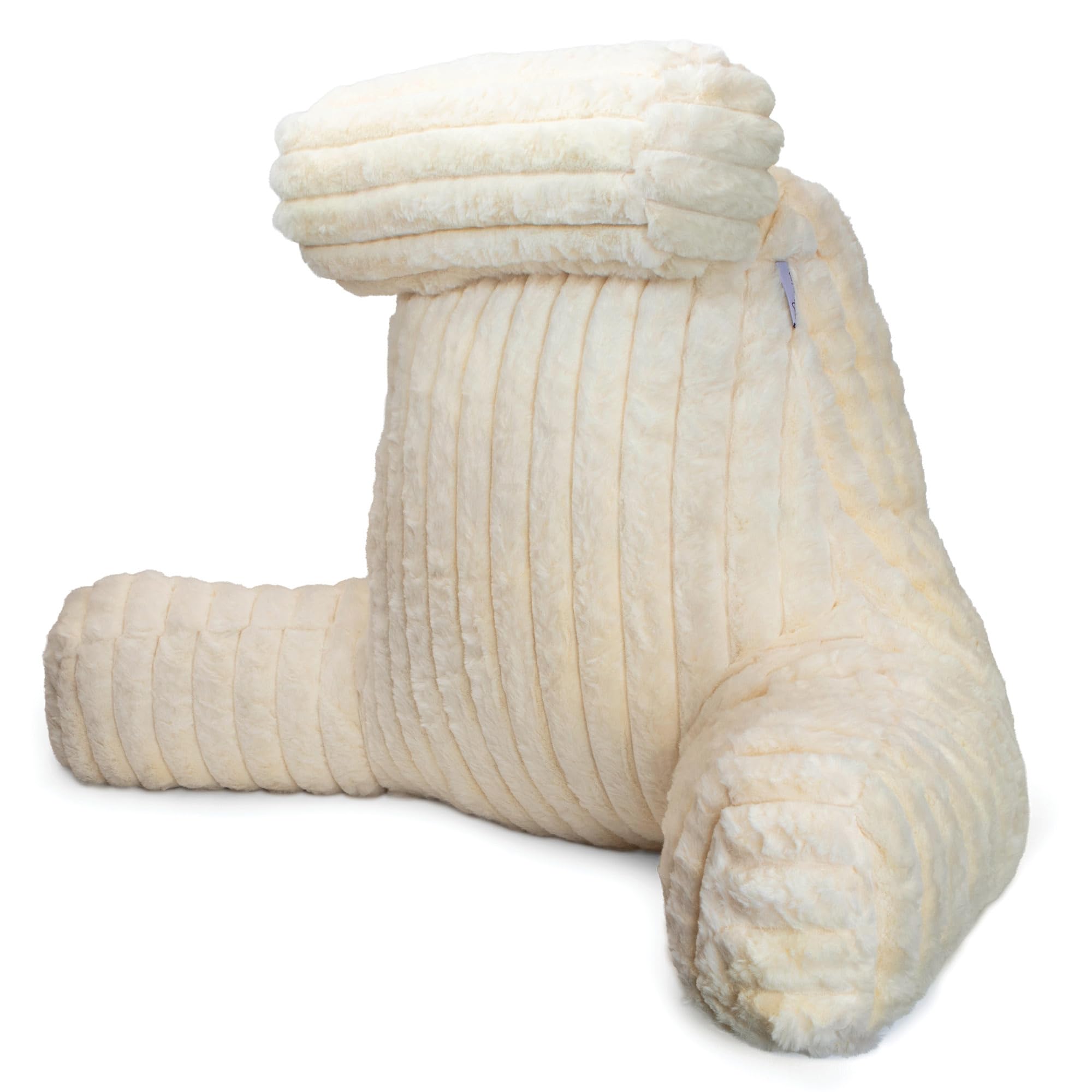 Aamira Reading Pillow, Memory Foam, Headrest, Faux Fur Ribbed Cover, Cream