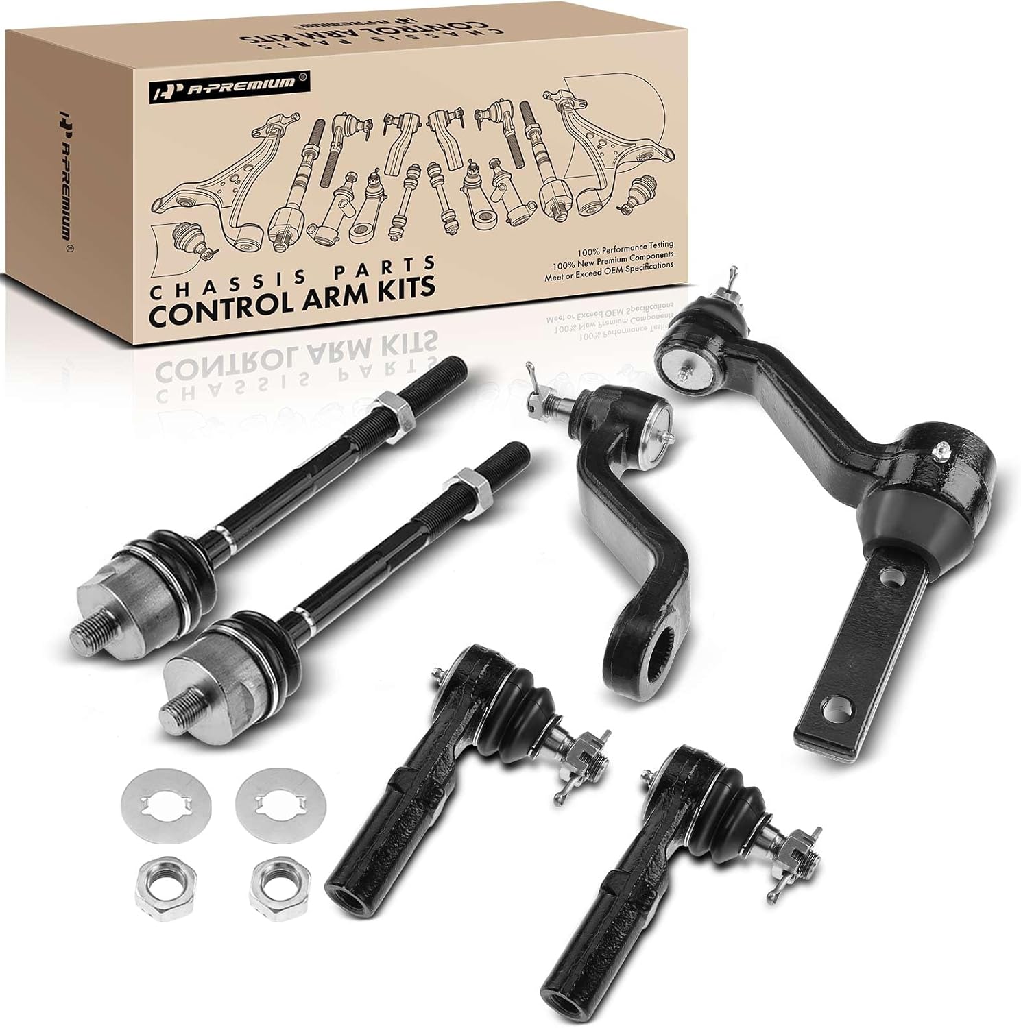 A-Premium Set of 6, Front Inner Outer Tie Rod End, Pitman Arm, Idler Arm, Compatible with Dodge Durango 1998-1999, Dakota 1997-1999, 4WD