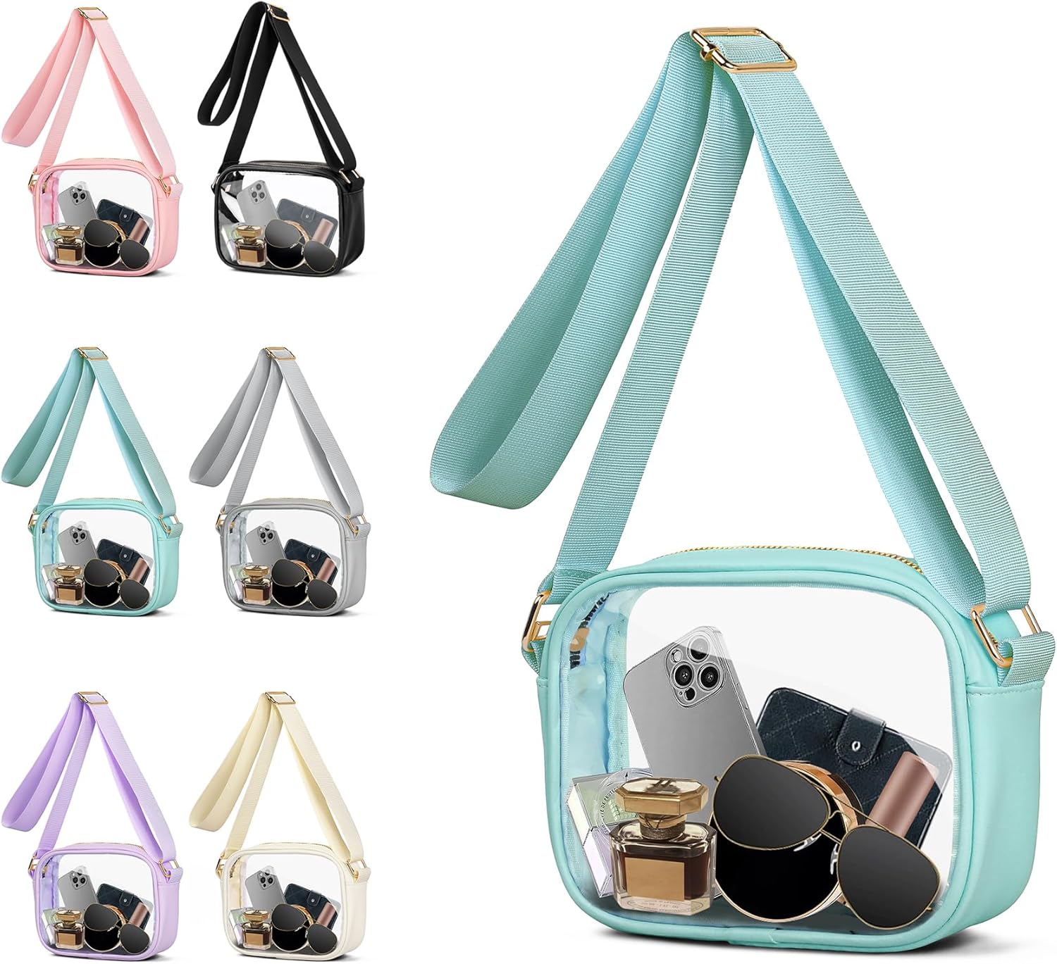 VOROLO Stadium Approved Clear Crossbody Bag,Small See Through Purse Handbag with Adjustable Shoulder Strap for Sports Light Blue 20cm*14cm*7.5cm Light Blue