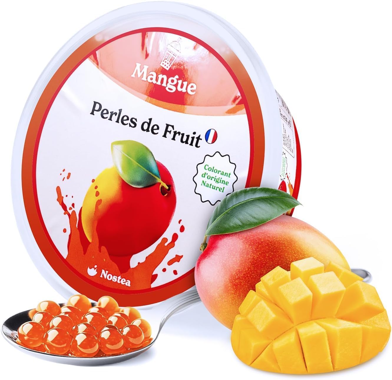 Nostea - Set di 3 vasetti, Perle per Bubble Tea Mango, Passione, Lampone – Popping Boba 100% Vegano, Senza Glutine - Perle al Succo di Frutta per Tè, Bevande - Produzione Francese - 3x 450 gr