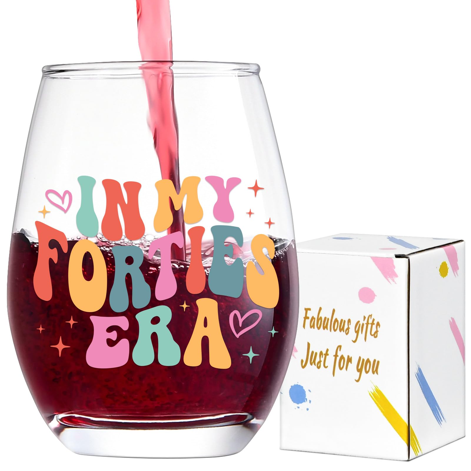 Lamyba 40th Birthday Gifts Women, Unique 40th Birthday Decorations for Women - In My 40s Era Wine Glass, gift ideas, for women 40s, 40th birthday Gifts for Friend Mom Daughter Wife, 15oz