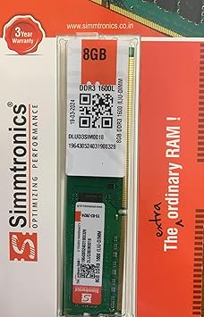 Simmtronics 8GB DDR3 Ram for Desktop 1600 Mhz with 3 Years Warranty