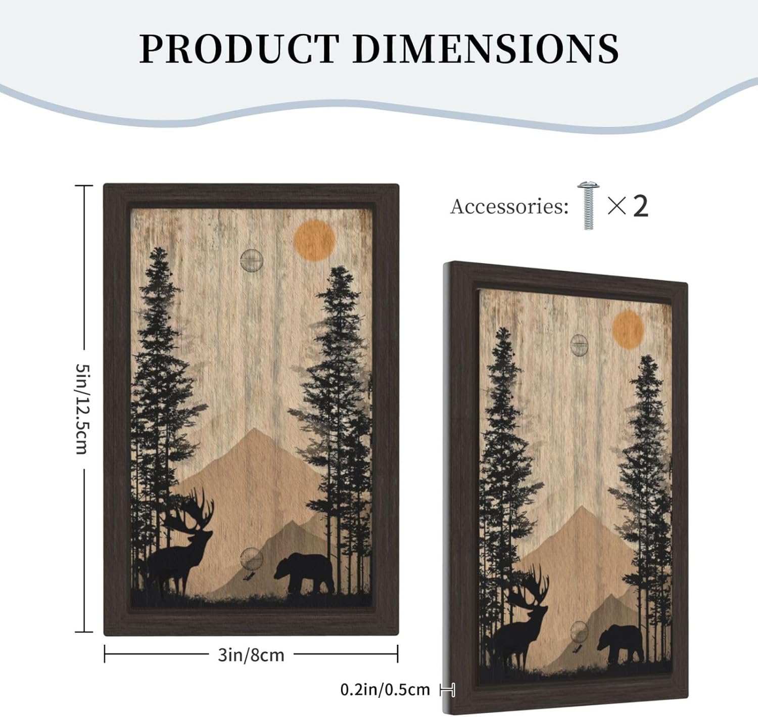 Decorative Light Switch Cover Plate Retro Moose Bear Tree Moutain Wood Plank 1 Gang No Device Single Blank Outlet Covers Wall Plates for Electrical Outlets Faceplate for Farmhouse Decor