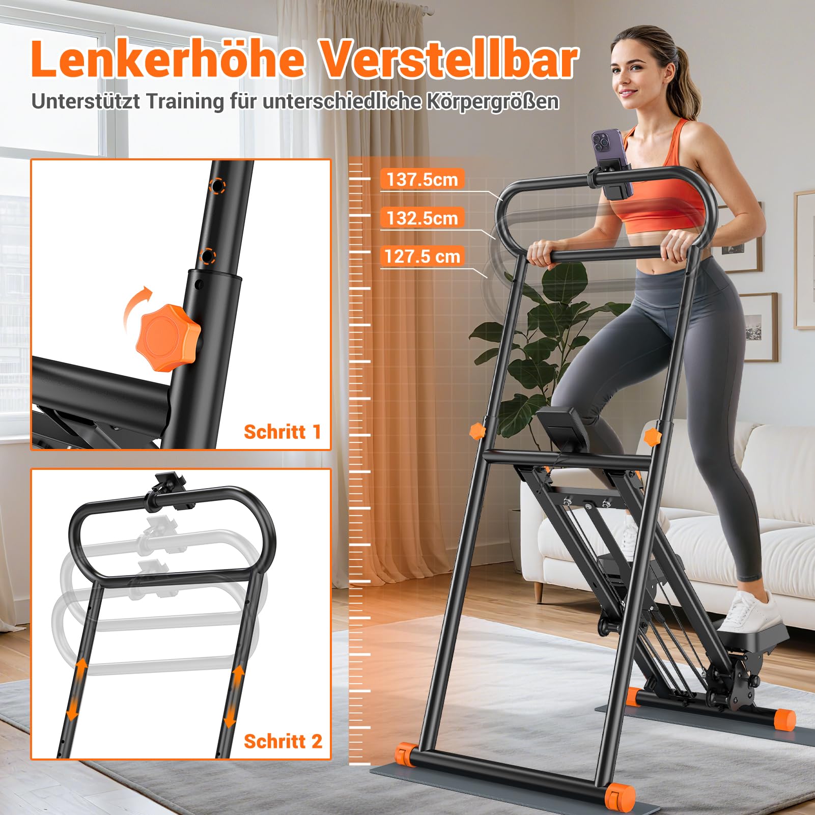 XDDIAS Stepper Für Zuhause – Leise, Faltbar, Mit LCD, 3 Armhöhen, 3 Pedalneigungen, 140 Kg Belastung, Für Bauch-Beine-Po