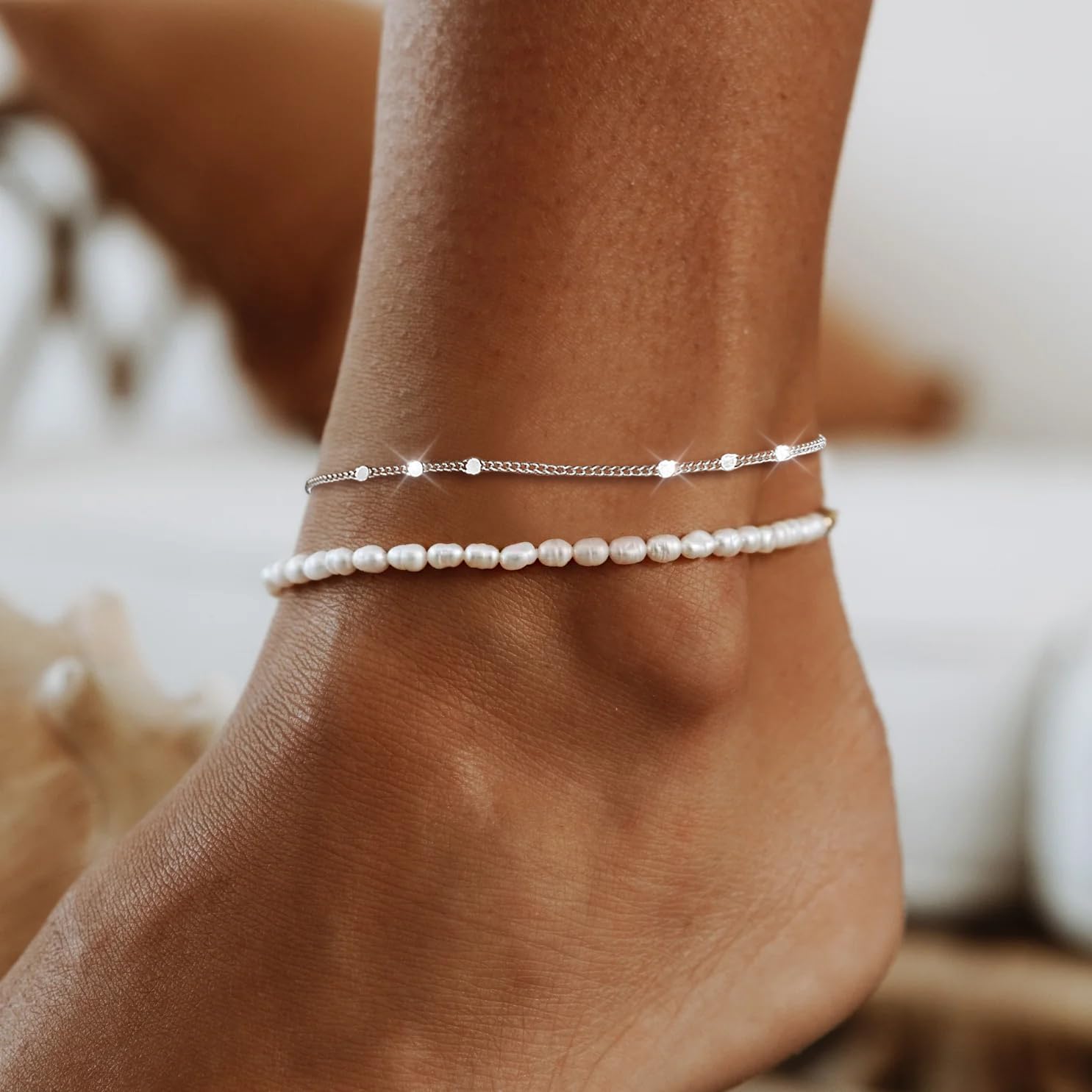 Gold Anklet Silver Ankle Bracelets for Women, 14k Gold Plated Anklets for Women Waterproof Adjustable Hypoallergenic Cute Dainty Simple Twist Chain Anklet Trendy Foot Jewelry Gift - Image 5