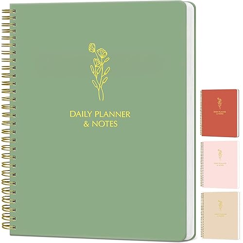 Simple Daily Planner Undated with Hourly Schedule - 6.5x9.25" Sage Green Day Planner & Spiral To Do List Notebook - Aesthetic and Cute Work Journal, Task Organizer Notepad and Productivity Planners