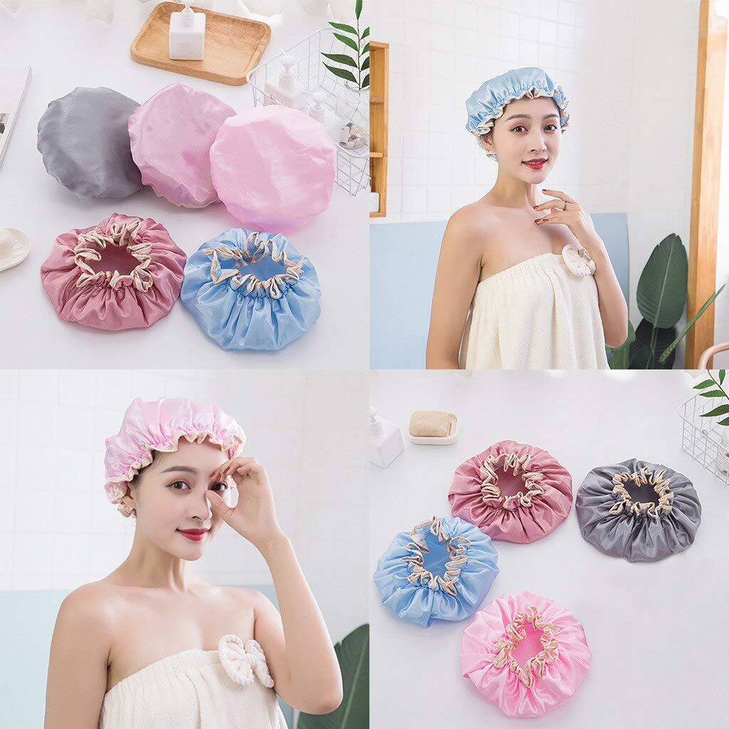 LDG WARE Women Waterproof Shower Cap, Free Size | Double Layer (Golden Border Shower Cap, Quantity - 3) 3