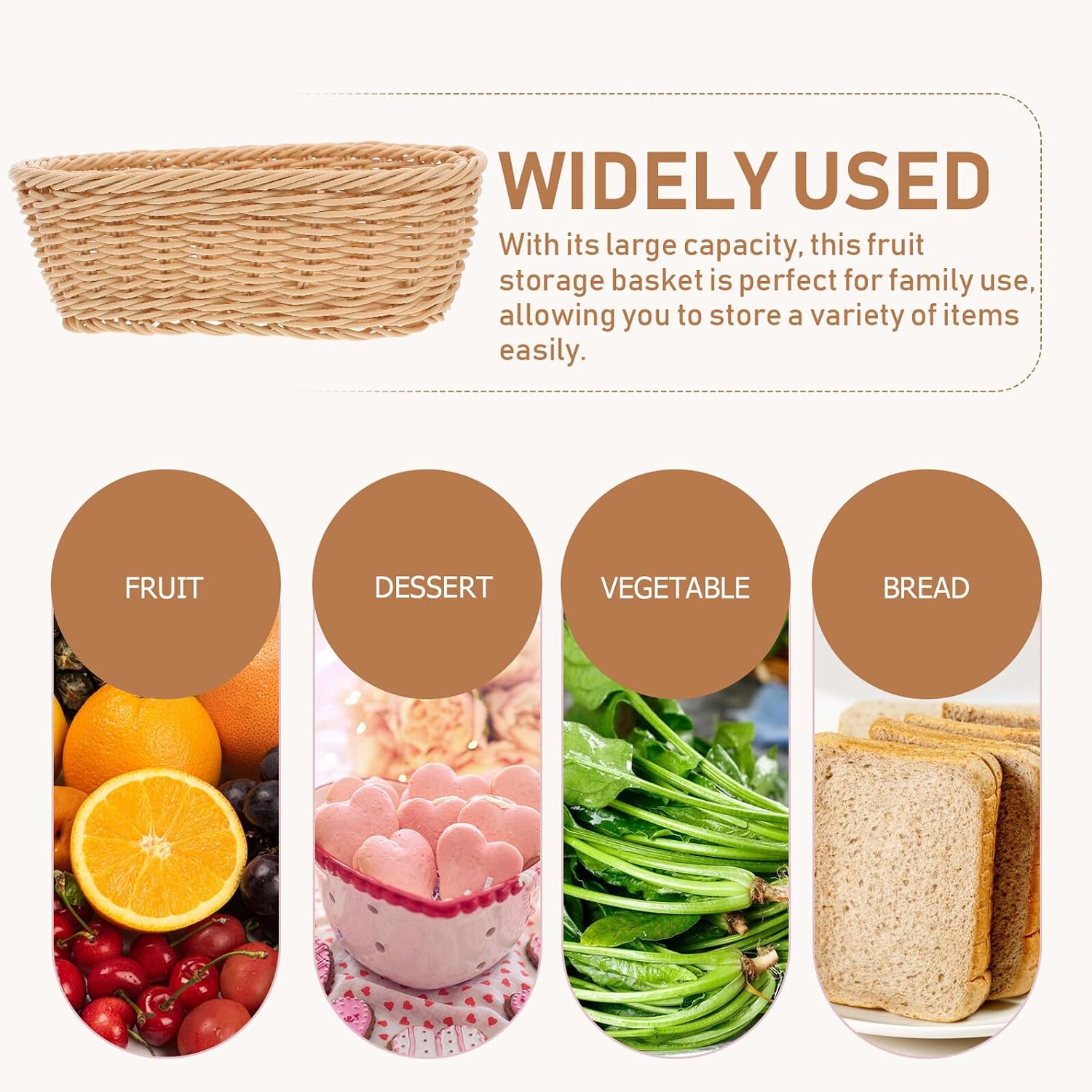 Woven Oval Serving Basket Small Imitation Rattan Bread and Fruit Snack Basket Beige Kitchen Dining Counter Storage