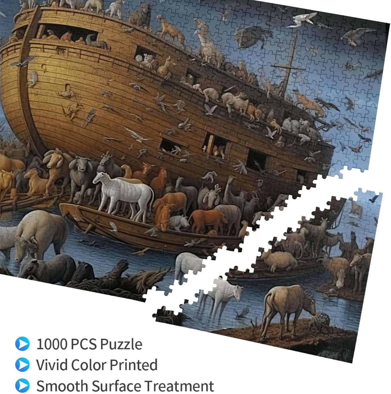 Puzzles for adults 1000 pieces jigsaw puzzles Noah's Ark Boats and Animals Formation wooden DIY Families Toys Entertainment Gift for Home Decoration 29.5 x 19.6 in