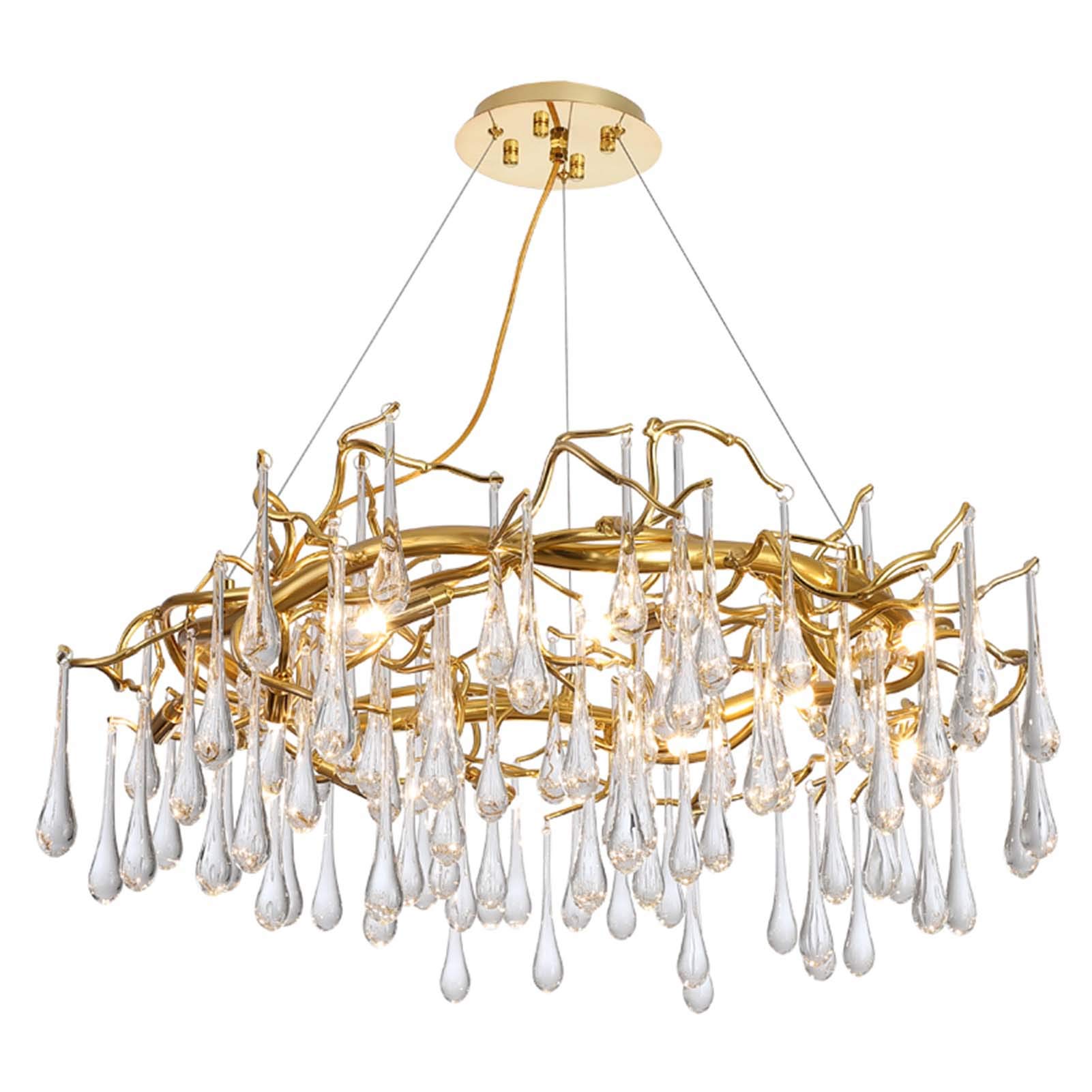 Lustre en cristal postmoderne doré avec suspension goutte d'eau chic 100cm